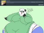  &lt;3 2018 4:3 anthro ask_blog batspid2 bear belly big_belly big_breasts biped black_body black_claws black_eyebrows black_eyelashes black_fur black_nose blep blue_bottomwear blue_clothing bottomwear breasts claws clothing dialogue digital_drawing_(artwork) digital_media_(artwork) ear_markings english_text eyebrows facial_markings female flabby_arms flat_colors front_view fur giant_panda glistening glistening_eyes gloves_(marking) green_background green_clothing green_eyes green_topwear grey_pawpads hair head_markings hoodie hyper hyper_belly hyper_hips looking_at_viewer love_handles mammal markings mask_(marking) morbidly_obese morbidly_obese_anthro morbidly_obese_female multicolored_body multicolored_fur navel nipple_outline obese obese_anthro obese_female one_eye_closed overweight overweight_anthro overweight_female panties pants pawpads pink_clothing pink_tongue pink_underwear simple_background sofia_(batspid2) solo text tight_clothing tongue tongue_out topwear two_tone_body two_tone_fur underwear white_body white_fur white_hair wink winking_at_viewer 