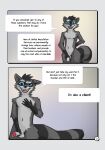  blue_eyes dialogue english_text genital_piercing genitals hi_res male mammal markings obrien_(artist) penis penis_piercing piercing procyonid raccoon ring_(marking) ringtail ristin simple_background speech_bubble tail tail_markings text 