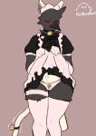  amon_(epicbassface) anthro avian bell bell_collar bird black-billed_magpie blush bottomwear bow_ribbon camel_toe cat_ear_headband cat_tail clothed clothing clothing_lift collar corvid crossdressing epicbassface hi_res holarctic_magpie legband legwear magpie_(corvid) maid_apron maid_headdress maid_uniform male oscine panties passerine presenting_panties skirt skirt_lift solo stockings thighband underwear uniform 