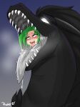  absurd_res ahegao ambiguous_form black_hair blush bodily_fluids digital_media_(artwork) dragon drooling duo eye_roll feet_first female female_prey green_hair hair head_in_mouth hi_res horn human in_throat larger_male light_body light_skin looking_pleasured male male/female male_pred mammal oral_vore rupie_(artist) saliva sharp_teeth size_difference smaller_female smaller_human swallowing teeth thick_neck tongue tongue_out vore willing_prey 