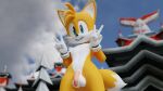  16:9 3d_(artwork) anthro balls canid canine digital_media_(artwork) fox genitals gesture hi_res looking_at_viewer low-angle_view male mammal miles_prower nude penis sega solo sonic_the_hedgehog_(series) twintails3d v_sign widescreen 