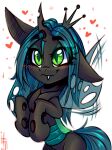  &lt;3 arthropod blue_wings blush blush_lines changeling crown digital_media_(artwork) eyebrows eyeshadow falafeljake fangs female feral friendship_is_magic green_eyes green_eyeshadow grey_body grey_skin hasbro headgear hi_res horn insect_wings looking_up makeup my_little_pony pupils queen_chrysalis_(mlp) signature simple_background slit_pupils smile solo teeth thick_eyebrows white_background wings 