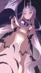  1girl ass_visible_through_thighs babydoll bare_shoulders breasts brown_eyes dragon_wings fairy_knight_lancelot_(fate) fairy_knight_lancelot_(final_ascension)_(fate) fate/grand_order fate_(series) grin highres horns jilu long_hair navel night night_sky panties revealing_clothes sideboob sidelocks sky small_breasts smile solo thighs underwear white_hair white_panties wings 