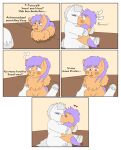  &lt;3 ambiguous_gender arisenleaf baby_talk blood bodily_fluids dialogue duo english_text feral fluffy_pony fur fuzzy_pony hair hi_res kissing male orange_body orange_eyes orange_fur purple_hair text white_body white_fur white_hair wounded 