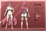  absurd_res anthro balls big_breasts big_butt breasts butt canid canine claws colored english_text female fox genitals hair hi_res long_hair mammal model_sheet multi_tail nipples nude olivia_(oliviamancer) penis pink_body pink_hair smile solo sunny_frostwolf tail text trans_(lore) trans_woman_(lore) white_body 