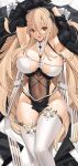 1girl azur_lane between_breasts breast_cutout breasts dakimakura_(medium) highres horns huge_breasts implacable_(azur_lane) long_bangs nun revealing_clothes solo thighhighs tony_guisado two-tone_dress veil white_horns white_thighhighs 
