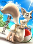  absurd_res anthro arctic_fox bikini butt canid canine clothed clothing crossdressing disney female fox girly hi_res jack_savage lagomorph leporid link6432 looking_at_viewer mammal markings skye_(zootopia) smile solo swimwear zootopia 