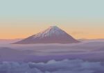  above_clouds blue_sky cloud cloudy_sky mount_fuji mountain mountainous_horizon no_humans orange_sky original painting_(medium) scenery sky traditional_media waribashi37 