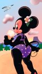  absurd_res avian beach bird butt clothing cloud curled_tail dessert disney female flower_hair_accessory food hi_res huge_filesize ice_cream kinxybunny looking_back mammal minnie_mouse mouse murid murine plant polka_dots rodent sand sea seaside solo sun swimwear volcano water 