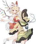  2girls :d ascot back_bow bare_legs black_headwear blonde_hair blouse bobby_socks bow breasts closed_eyes collared_shirt cowboy_shot diamond_(shape) facing_another flandre_scarlet foot_out_of_frame frilled_hat frilled_shirt_collar frilled_skirt frilled_socks frills green_hair green_skirt happy hat hat_bow hat_ribbon heart heart_of_string highres komeiji_koishi lifting_person long_sleeves looking_at_another medium_hair mob_cap multicolored_wings multiple_girls one_side_up open_mouth petticoat puffy_short_sleeves puffy_sleeves red_bow red_eyes red_ribbon red_skirt red_vest ribbon shirt short_hair short_sleeves simple_background skirt sleeves_past_wrists small_breasts smile socks sorani_(kaeru0768) third_eye touhou vest white_background white_bow white_headwear white_shirt white_socks wide_sleeves wings yellow_ascot yellow_bow yellow_ribbon yellow_shirt 