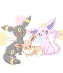  animal_focus artist_name asakoline black_eyes black_skin brown_fur colored_skin eevee espeon evolutionary_line facial_mark forehead_jewel forehead_mark forked_tail no_humans pokemon pokemon_(creature) purple_eyes purple_skin red_eyes simple_background tail umbreon white_background 