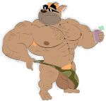  abe_waton abs anthro balls big_balls body_hair bottomwear breasts bulge camo camo_bottomwear camo_clothing camo_print cartoon_network chest_hair clothing eyewear genitals gulonine hi_res male mammal muscular muscular_anthro muscular_male mustelid musteline my_gym_partner&#039;s_a_monkey nipples pattern_bottomwear pattern_clothing penis pubes solo sunglasses superintendent_wolverine thick_penis thick_thighs thong underwear wolverine 