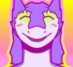  ambiguous_gender anthro female_(lore) fur gradient_background headshot_portrait mauvedash open_mouth portrait purple_body purple_fur sergal simple_background solo white_body white_fur yellow_body yellow_fur 