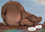  2023 anthro belly big_belly big_butt bottom_heavy butt common_hippopotamus crossed_arms dialogue digestion digestion_noises dreamworks female gloria_the_hippopotamus half-closed_eyes hippopotamid lying madagascar_(series) mammal narrowed_eyes nude obese obese_anthro obese_female on_front overweight overweight_anthro overweight_female pardusliberty rock side_view signature skull_and_crossbones solo sound_effects speech_bubble text vore water 