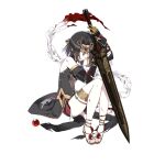  1girl anklet black_hair blood blood_on_clothes blood_on_face dark_jixuanyuan full_body hair_ornament holding holding_sword holding_weapon honkai_(series) honkai_impact_3rd jewelry jixuanyuan official_art sandals sword thighlet third-party_source weapon yellow_eyes 