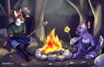  anthro campfire camping canid canine clothing dinosaur fire firepit forest fox friends invalid_tag mammal plant reptile roasting_marshmellows scalie sfw tree zombikiss 