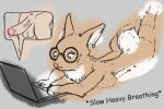  anthro browsing comic_sans computer cotton_tail doublespace female fur human humanoid lagomorph laptop leporid looking_at_computer looking_at_object low_res male male/female mammal nervous rabbit solo tan_body tan_fur text 