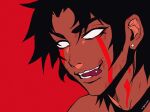  1boy black_hair devilman devilman_crybaby ear_piercing fudou_akira glowing glowing_eyes highres male_focus piercing tongue tongue_out tongue_piercing topless_male 