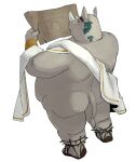  another_eidos_of_dragon_vein_r anthro belly bottomless butt clothed clothing footwear grey_body hi_res horn male mammal map overweight rhinoceros roman_clothing romanes sandals solo stomacheart toga 
