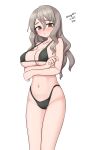  1girl absurdres bikini black_bikini breasts brown_eyes cleavage crossed_arms dated feet_out_of_frame grey_hair highleg highleg_bikini highleg_swimsuit highres kantai_collection large_breasts long_hair looking_at_viewer maru_(marg0613) one-hour_drawing_challenge pola_(kancolle) simple_background solo swimsuit twitter_username wavy_hair white_background 
