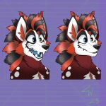  anthro black_hair brown_body brown_fur cheek_tuft chin_tuft facial_tuft fangs fur hair heterochromia hi_res hyena lips male mammal multicolored_hair open_mouth open_smile purple_background red_body red_fur red_hair simple_background smile solo spotted_hyena teeth thick_bottom_lip tuft two_tone_hair white_body white_fur wide_eyed zephyriwolf 