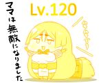  1girl absurdly_long_hair breasts chibi commentary fate/grand_order fate_(series) full_body glowing hair_between_eyes highres large_breasts long_hair low-tied_long_hair minamoto_no_raikou_(fate) open_mouth outstretched_arms parted_bangs pelvic_curtain rei_(rei_rr) solo standing thick_eyebrows translated very_long_hair 