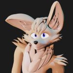  anthro big_ears blender_(software) blender_eevee blue_eyes canid canine fennec fluffy fox looking_at_viewer male mammal smile solo wilds_closet 
