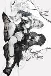  2girls absurdres aponia_(honkai_impact) bug butterfly dress eden_(honkai_impact) flower graphite_(medium) greyscale highres honkai_(series) honkai_impact_3rd long_hair monochrome multiple_girls orchid sitting traditional_media veil 