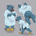  2023 anthro balls belly blush canid canine canis clothing domestic_dog eyes_closed facial_hair flaccid genitals hi_res kemono lying male mammal mustache navel overweight overweight_male penis sherlock_hound_(series) shirt simple_background sleeping slippers solo topwear walking watson_(sherlock_hound) wdh3905 