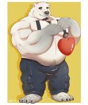  &lt;3 2023 4_toes anthro bear black_nose bottomwear clothing feet hfengfffff hi_res humanoid_hands kemono male mammal musclegut overweight overweight_male pants polar_bear solo toes ursine white_body 