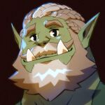  1boy bara beard colored_skin dreadlocks facial_hair full_beard green_skin grey_hair looking_at_viewer male_focus mature_male monster_boy old old_man orc original pointy_ears portrait second-party_source short_hair smile solo taoren thick_beard thick_eyebrows thick_mustache thick_neck tusks 