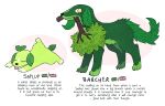  ambiguous_gender blep canid canine canis domestic_dog elemental_creature eliasericson fakemon feral floppy_ears flora_fauna fur green_body green_fur group leaf_ears leaf_tail mammal paws plant stick_in_mouth tail tongue tongue_out toony trio 