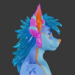  1:1 anthro blue_eyes blue_hair canid canine canis close-up eyebrows facial_markings fluffy fur fur_markings grey_background hair head_markings hi_res inner_ear_fluff male mammal markings mullet multicolored_body multicolored_fur orange_inner_ear orange_inner_ear_fluff orange_nose shoulder_tuft side_view simple_background slime smile solo tidewolfia tuft wavy_hair wolf wolf_ears 
