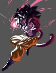  1boy absurdres biceps black_hair blue_sash body_fur dragon_ball dragon_ball_gt highres long_hair male_focus monkey_boy monkey_tail muscular muscular_male no_nipples pants pectorals red_fur saiyan sash solo son_goku spiked_hair super_saiyan super_saiyan_4 tail xalice18 yellow_pants 