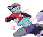  absurd_res anthro belly belly_rub blep disembodied_hand hi_res male male/male mammal procyonid raccoon rascal_(rascal_the_raccoon) solo tongue tongue_out unknown_artist 