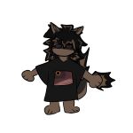  anthro black_body black_clothing black_hair black_shirt black_topwear brown_body brown_hair clothing dragon ears_up fur furred_dragon hair heterochromia hi_res iko_(koicarp) koicarp male oversized_shirt purple_eyes red_eyes shirt solar_eclipse solo tail tail_fur topwear 