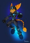  anthro armor bulge clothing floating footwear handwear hi_res lombax male mammal ratchet ratchet_and_clank solo sony_corporation sony_interactive_entertainment tobbywolf 