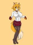  canid canine clothing female food fox fruit fur hi_res jasmin_(jasminthemanticore) legwear mammal orange_(fruit) orange_body orange_eyes orange_fur pantyhose plant red_clothing solo spike_the_furry 