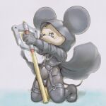  anthro apluss black_body black_fur bulge clothed clothing disney fur hi_res hood keyblade kingdom_hearts leather_straps legwear male mammal melee_weapon mickey_mouse mouse murid murine robe rodent skimpy solo square_enix stockings straps thong underwear weapon 