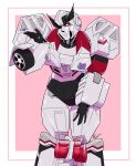  1girl aleksgivanov armor breasts colored_skin english_commentary grey_skin helmet highres humanoid_robot looking_at_viewer mechanical_parts medium_breasts megaempress metal_skin one_eye_closed red_eyes robot shiny_skin shoulder_armor solo thighs transformers 