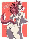  anthro areola big_breasts big_butt breasts butt canid clothing female hair mammal nipples open_mouth panties red_hair side_boob solo spiky_hair surprised_expression tail tayun_x2 thong underwear 