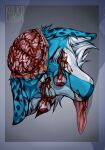  anthro blind blood blue_body blue_fur bodily_fluids brain brains corpse death decapitation deer fur gore hi_res kolkolukija male mammal organs red_eyes solo surgical_operation white_body white_fur 