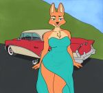  anthro breasts buick canid canine clothed clothing delta_dewitt detailed_background diane_foxington digital_media_(artwork) dreamworks female fox fur mammal orange_body orange_fur smile solo the_bad_guys vehicle 