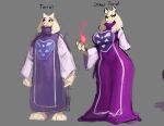  anthro big_breasts boss_monster bovid breasts caprine cloak clothing dual_persona duo female fire fur goat hi_res horn humanoid long_ears magic mammal pajamaham red_eyes thick_thighs toriel undertale undertale_(series) white_body white_fur wide_hips 