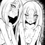  1girl absurdres ahegao all_fours blush borrowed_character breasts clenched_teeth collarbone commentary completely_nude diamond_(shape) drooling english_commentary facial_mark fir3born greyscale half-closed_eye half-closed_eyes heart heart-shaped_pupils highres long_hair looking_up medium_breasts messy_hair monochrome multiple_views navel nose_blush nude open_mouth original parted_bangs raised_eyebrow raised_eyebrows rolling_eyes saliva sidelocks sketch straight-on sweat symbol-shaped_pupils teeth trembling uneven_eyes zoe_(srgrafo) 
