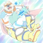  1:1 2023 4_fingers anthro bear belly big_belly cape clothing eyes_closed fingers furipon hi_res humanoid_hands kemono magic male mammal overweight overweight_male polar_bear skinsuit solo tight_clothing ursine visor 