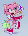  2023 accessory alfiasaee amy_rose boots cellphone clothing eulipotyphlan female footwear green_eyes hair_accessory hairband hedgehog holding_cellphone holding_object holding_phone mammal open_mouth open_smile phone sega selfie signature simple_background smile solo sonic_the_hedgehog_(series) 