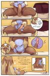  2023 absurd_res anthro bad_dragon_toy balls bed blush comic dialogue digital_media_(artwork) erection eyebrows eyes_closed furniture generation_4_pokemon genitals hi_res humanoid_genitalia humanoid_penis lopunny male narrowed_eyes nintendo nude open_mouth penetrable_sex_toy penetration penis pokemon pokemon_(species) sex_toy smile solo sonofan 