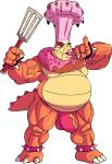  absurd_res anthro belly big_bulge bulge candy chef_hat clothing dessert food gula_(kings_of_hell) hat headgear headwear hi_res kings_of_hell lollipop male musclegut muscular_arms muscular_legs pecs scalie solo spatula tderek99 thong tools underwear 