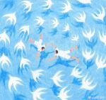  2boys abstract absurdres bara bird couple faceless faceless_male from_above full_body highres male_focus multiple_boys original painterly short_hair shorts swimming swirl white_shorts yaoi yuzhou_fei_gou 